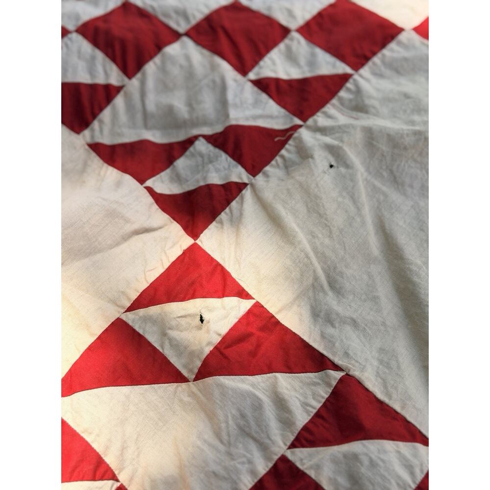 Antique Hand Pieced Red & White Quilt Top Lady of Lake 78x82 Farmhouse VGC AS IS - Picture 10 of 16